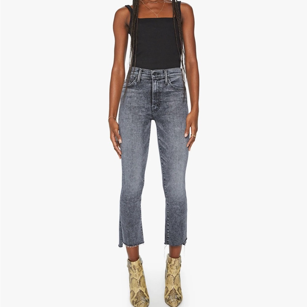 MOTHER High-Rise Cropped Gray Acid Wash Jeans